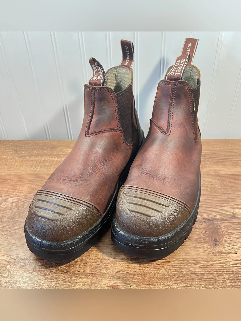 Steel Blue Men’s Brown Pull-On Work Chelsea Boots Steel Toe Safety Shoe Size 10